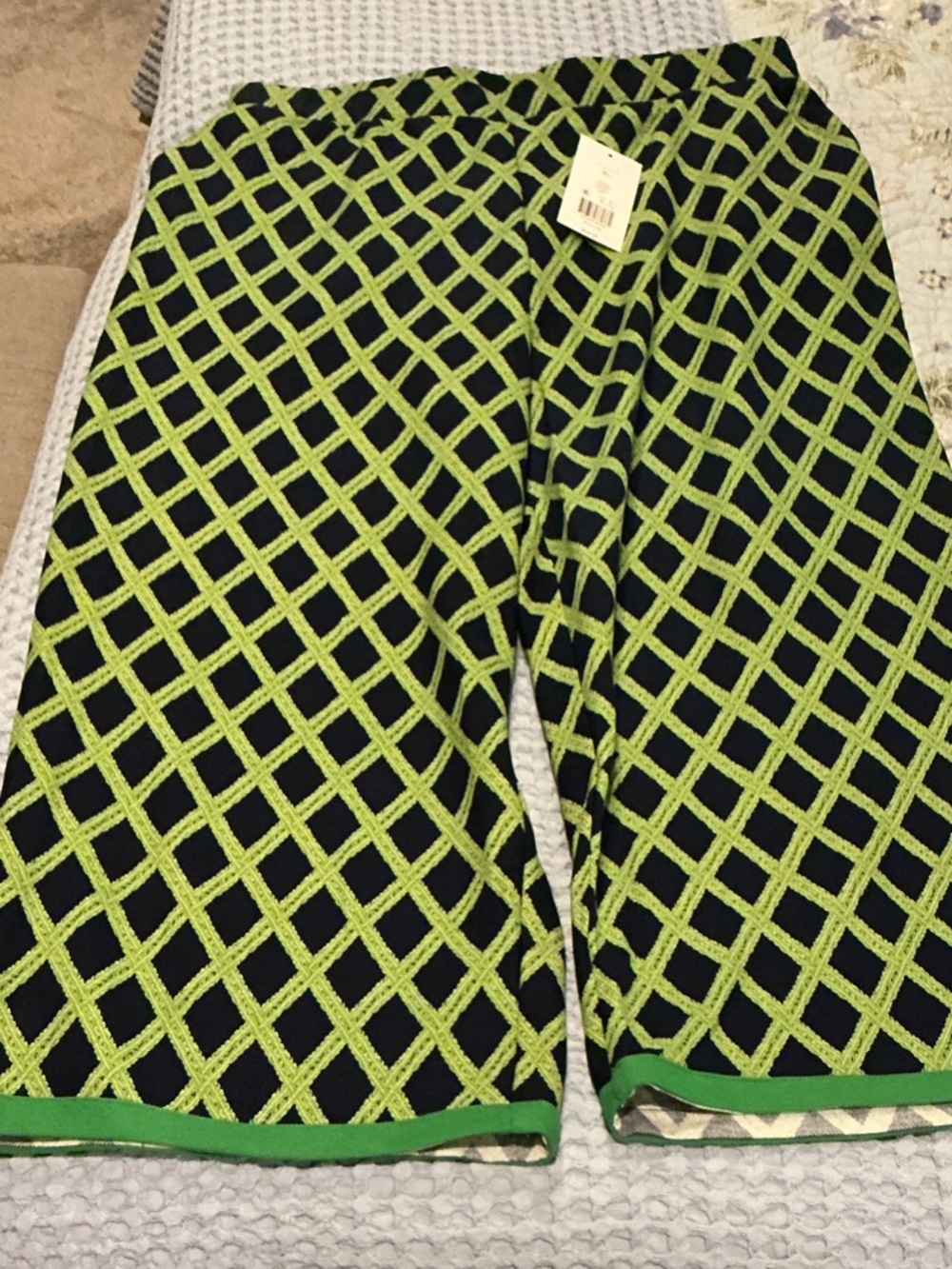 crown & ivy Black Midi Skirt with Lime Lattice Print